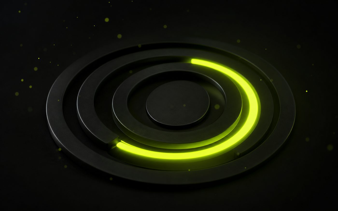 Brand artwork: concentric dark rings with a lime progress arc. Not a screenshot of the application.